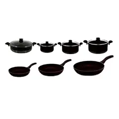 BONERA - Juego de Ollas 11 Piezas Granito Black Montella