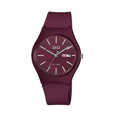 Q&Q - Reloj Resistente al Agua 10BAR con Fecha Burdeo Elegante