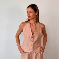 EVANIC - CHALECO HALTER LINO BEIGE