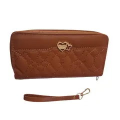 GENERICO - Billetera Cartera de cuero sintético con doble cierre - 19x10 cm