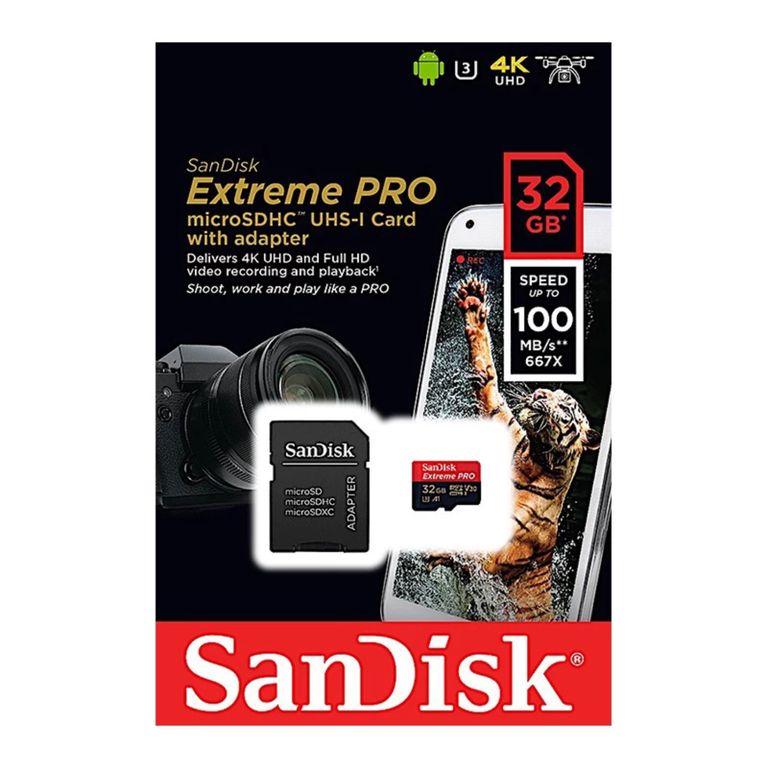 Memoria Extreme Pro MicroSDHC 32GB 100MBs con adaptador SD