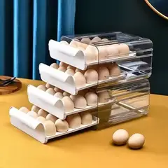 GENERICO - CAJA ORGANIZADORA Y DISPENSADORA PARA 32 HUEVOS - COLOR BLANCO