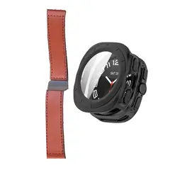 GENERICO - Bumper Negro + Correa De Cuero Para Samsung Watch 7 Ultra 47mm Marron