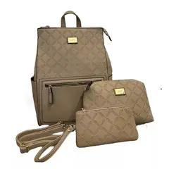 MARCO XENIA - Mochila portalaptop pack de 3 piezas - Beige