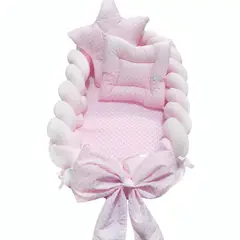 BABY MERINOS - Nido Colecho Trenzado - Estrellitas grises - Rosado