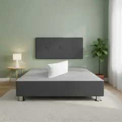 MUEBLES MACRUMO - Cama tapizada Brisa - 1.5 Plz - Tela Antifluido plomo + Almohada