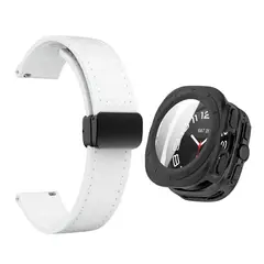 GENERICO - Cover Bumper Negro + Correa Leather para SAMSUNG WATCH 7 ULTRA 47MM Blanco