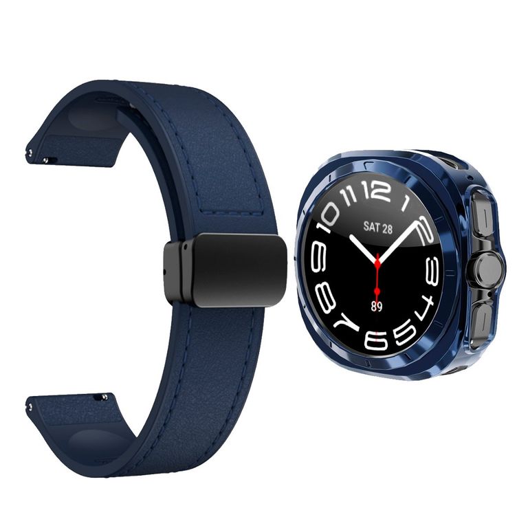 Cover Bumper Azul + Correa Leather para SAMSUNG WATCH 7 ULTRA 47MMAzul