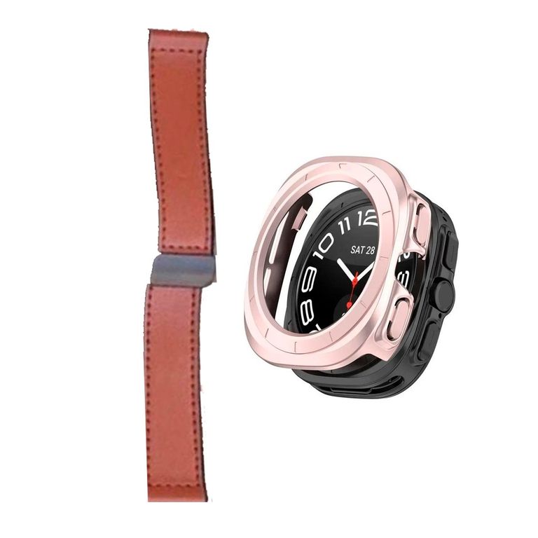 Cover Bumper Rosa + Correa Leather para SAMSUNG WATCH 7 ULTRA 47MM Marron