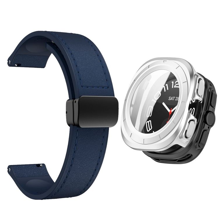 Bumper Plata + Correa Leather SAMSUNG WATCH 7 ULTRA 47MM Azul