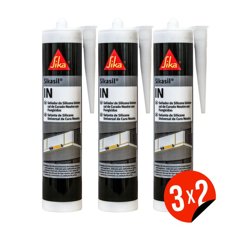 3x2 Silicona Neutra con Fungicidas Sikasil IN Transparente x 280ml