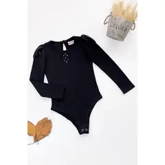 KIDS MASHMELO - Body para Niña de Gamuza con Pedrería y Mangas Abullonadas