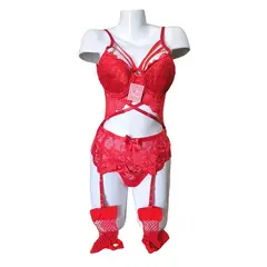 GENERICO - CORSET LENCERIA DE ENCAJE CON VARILLAS PORTALIGAS