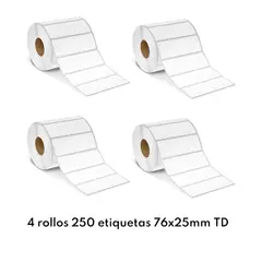 JPSYSTEMS - 4 rollos de 250 etiquetas adhesivas térmico TD 3x2" 76x25mm