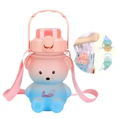 ELMEJORPRECIO - Tomatodo Portátil Diseño Oso 950ml Con Stickers Kawai Rosado