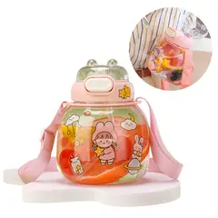 ELMEJORPRECIO - Tomatodo Portátil Estilo Kawaii de 1200 ml con Stickers Rosado