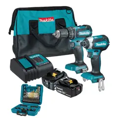 MAKITA - TALADRO DHP485 + ATOR IMPACTO + 2 BATE/CARG + SET DE ACCESORIOS