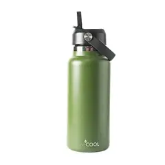 WECOOL - Botella Térmica Verde 1000ml con Pico Deportivo Hermética y Resistente