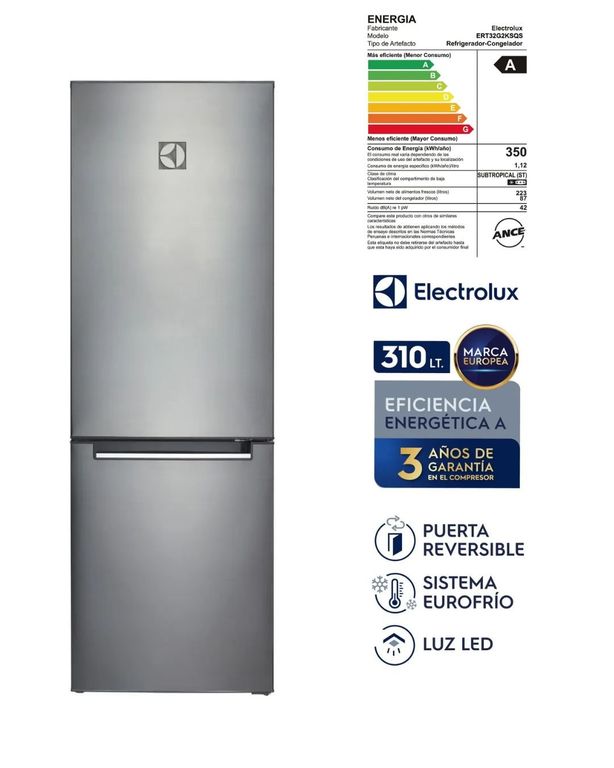 Refrigeradora Frost de 310Lt ERT32G2KSQS Silver