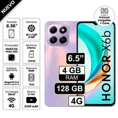 HONOR - Celular Libre X6B 6.5 Pulg 128GB 4GB RAM Lila