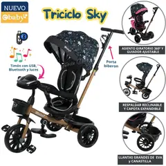 EBABY - Triciclo para niños Musical Giratorio Sky Negro