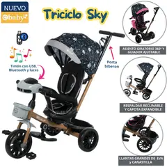 EBABY - Triciclo musical con asiento giratorio Sky Gris