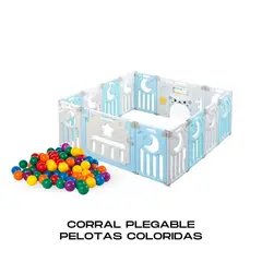 GENERICO - Corral Plegable Para Niños 14 pzs Con Pelotas - Celeste