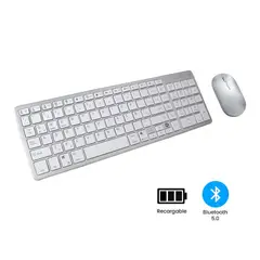 KREED - Teclado y Mouse Inalámbrico Bluetooth Recargable Blanco