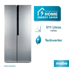 MABE - Refrigeradora Side by Side Inverter de 511 L Inox MSD518LKRSS0