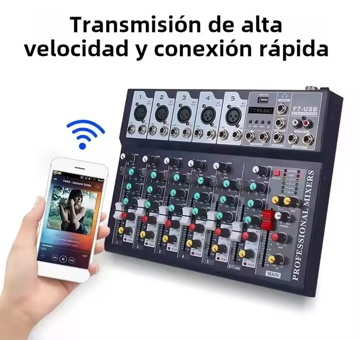 Mezclador de Audio Profesional 7 Canales Mezclador Audio USB Bluetooth