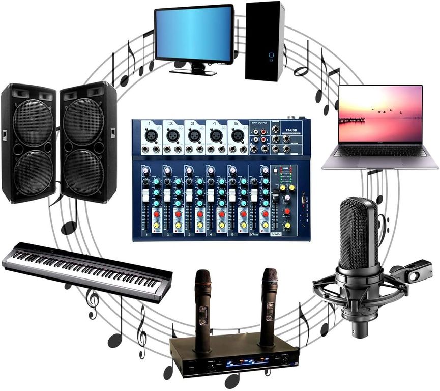 Mezclador F-7 Mezclador de Escenario Mezclador de Audio 7Canales