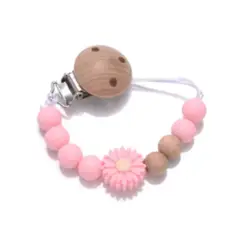 LUCALAND - Porta chupón de silicona margarita rosado