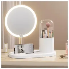 GENERICO - Espejo LED Con organizador giratorio para cosméticos y brochas