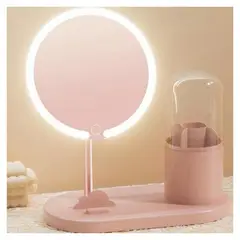 GENERICO - Espejo LED Con organizador giratorio para cosméticos y brochas