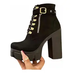 GENERICO - Botin Mujer Gamuza Taco 9 Cm 2086L-70 Color Negro