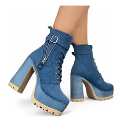 GENERICO - Botin Mujer Taco 12 Plataforma 5 2086L-78 Color Celeste