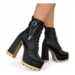 GENERICO - Botin Mujer Taco 12 Plataforma 5 2086L-78 Color Negro