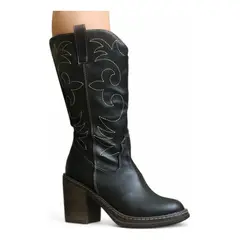 GENERICO - Botin Mujer Texana Alta Taco 7 2086L-80 Color Negro
