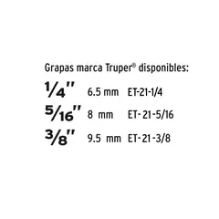 TRUPER - Engrapadora Tipo Pistola para ¼",5/16", 3/8", con 200 Grapas