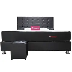 KAMAS - DORMITORIO KING SARKI + CABECERA AÉREA RECTANGULAR 2 - CUERO NEGRO