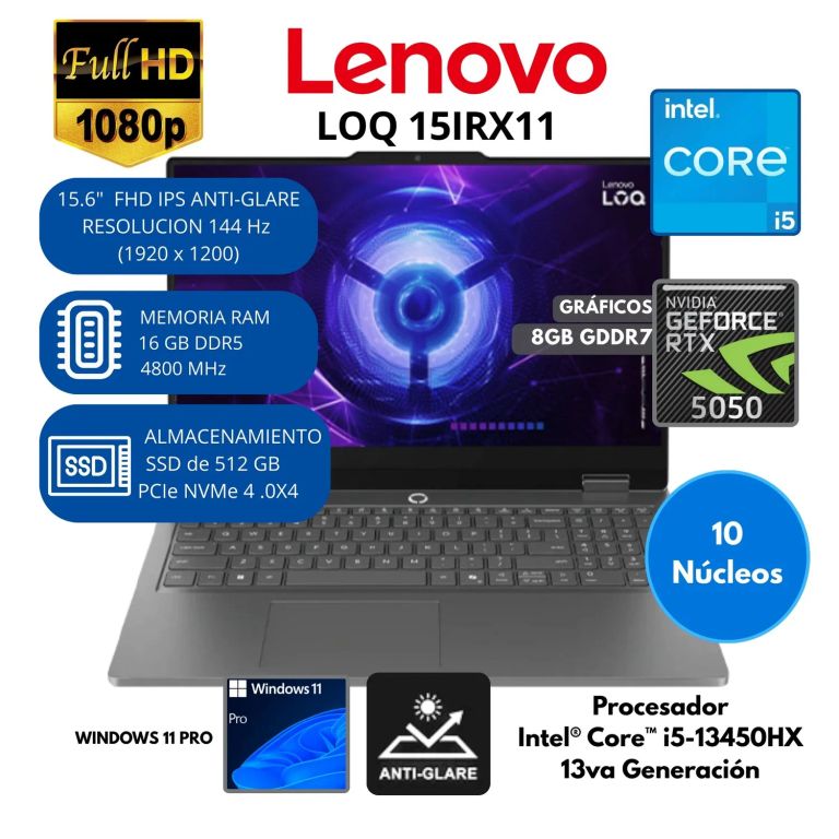 Laptop LOQ Intel Core i5(15IRX11) RAM 16 GB SSD 512 GB 15.6" FHD Windows 11