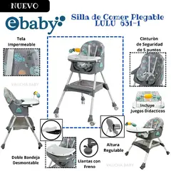 EBABY - SILLA DE COMER PLEGABLE LULU GRISN + OBSEQUIO PLATO PARA NIÑO
