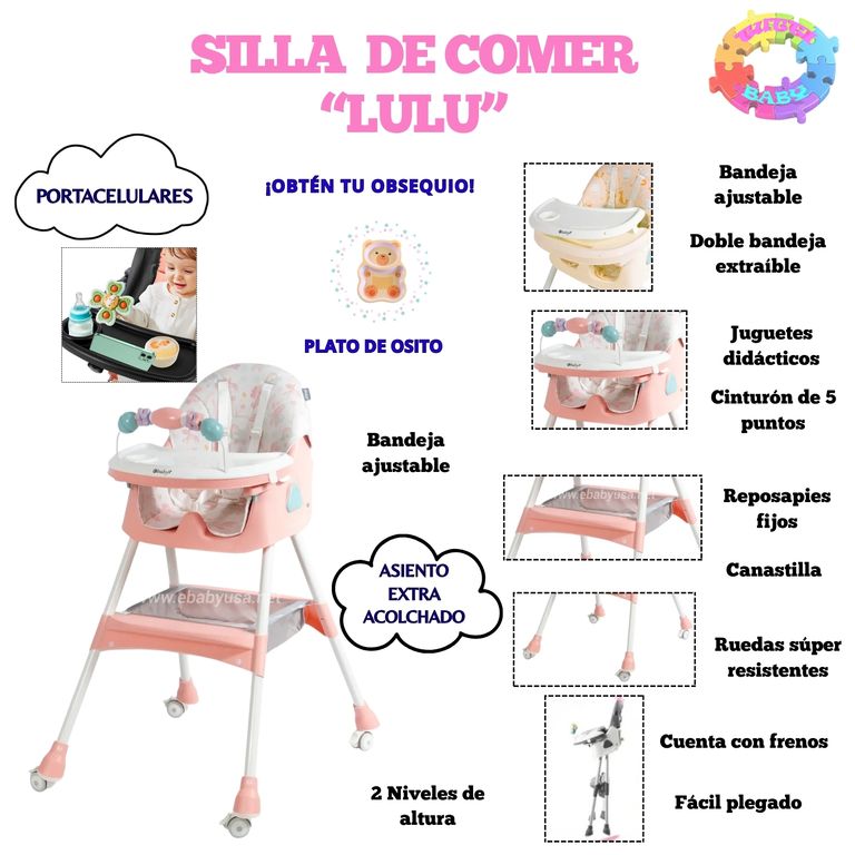 SILLA DE COMER PLEGABLE MELON + OBSEQUIO PLATO PARA NIÑO