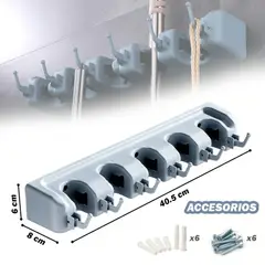 GENERICO - Organizador De Escobas Pl18V Con Ganchos Plegables Y Resistente