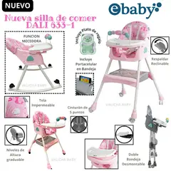 EBABY - SILLA DE COMER MECEDORA + PLATITO -FUCSIA DALI NUEVO MODELO