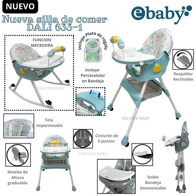 SILLA DE COMER MECEDORA + PLATITO - VERDE- DALI NUEVO MODELO