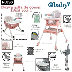 EBABY - SILLA DE COMER MECEDORA+PLATITO - ROSADO - DALI NUEVO MODELO