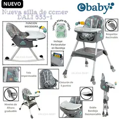 EBABY - SILLA DE COMER MECEDORA+PLATITO - GRIS - DALI NUEVO MODELO