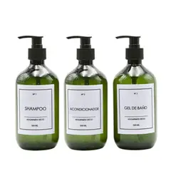 HOGARMAS - Set de 3 Botellas Dispensadoras para Baño Verde