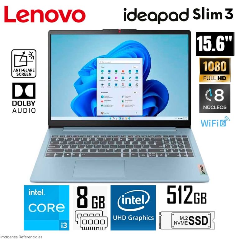 Laptop IdeaPad Slim 3 15IAN8 Intel Core i3-N305 8GB RAM 512GB SSD 15.6 FHD - 82XB003MLM
